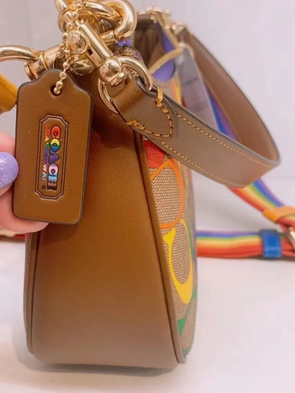 NWT Coach Teri Shoulder Bag In Rainbow Signature Canvas CA176